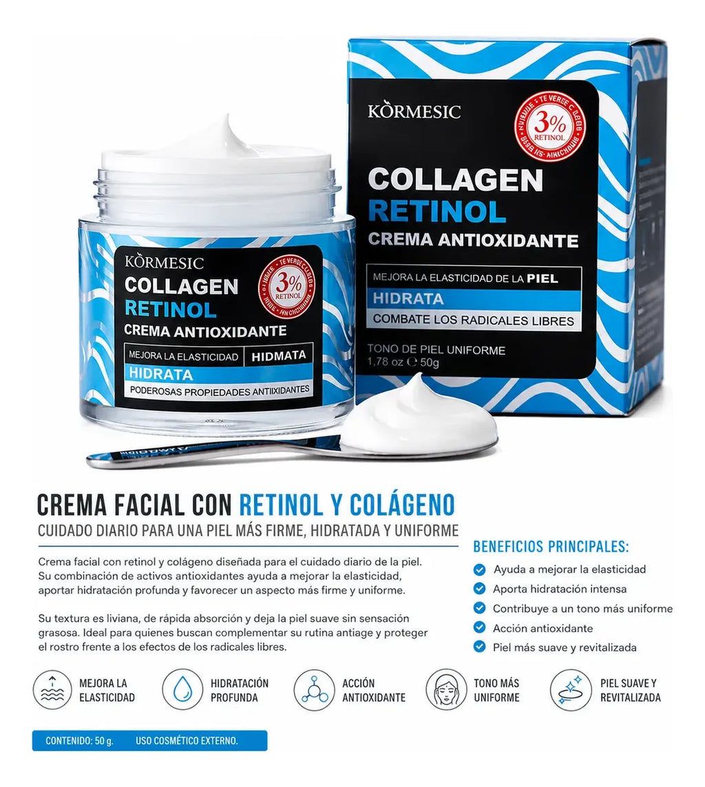 Crema Facial Retinol Con Colágeno Antiedad Hidratante 50 G