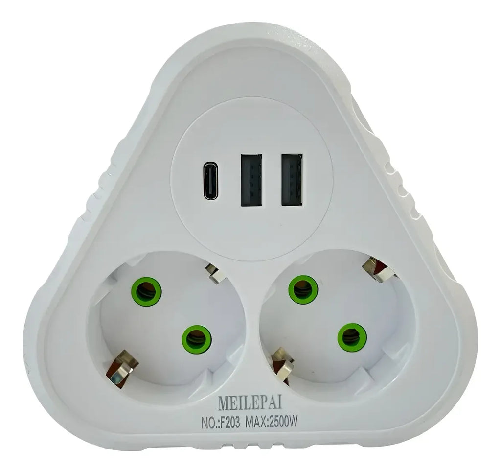 Zapatilla Adaptador 2 Schukos Y Puertos Usb Y Tipo C