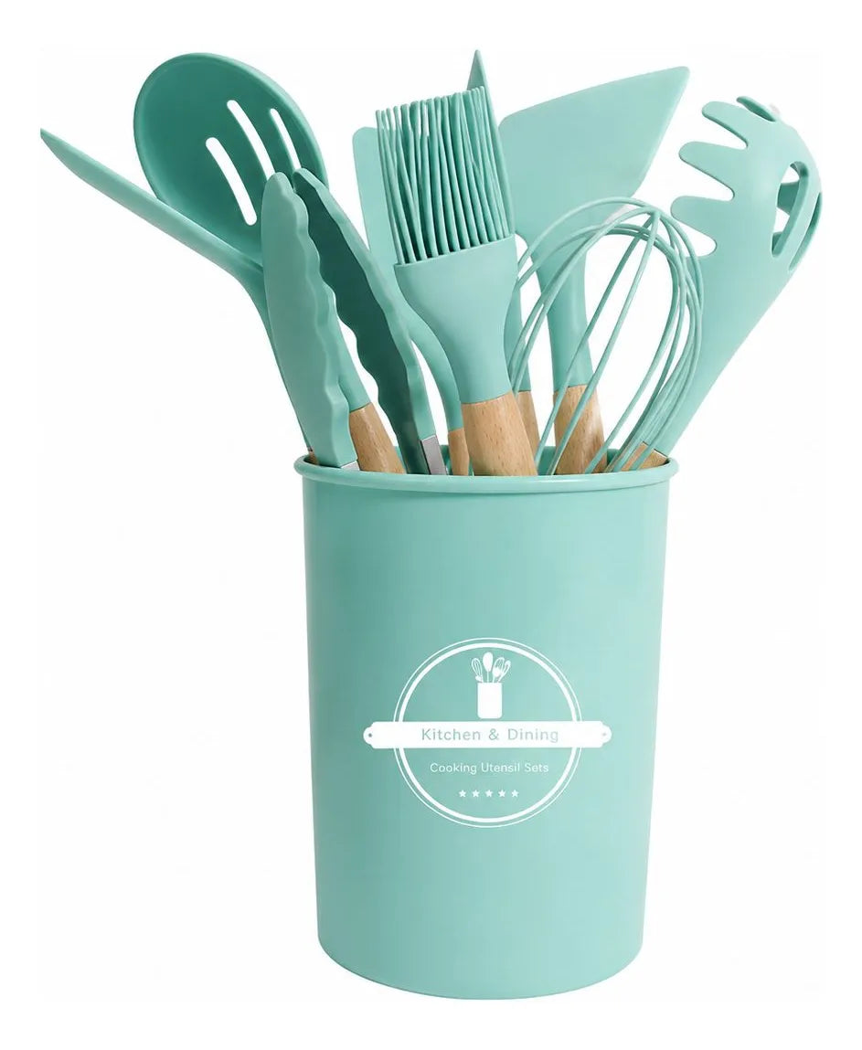 Juego De Menaje Cocina 11 Un - Silicona Y Madera