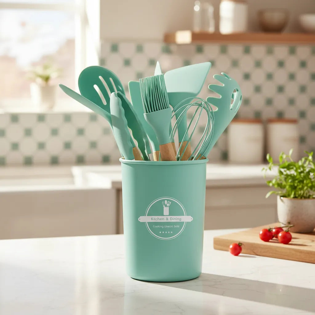 Juego De Menaje Cocina 11 Un - Silicona Y Madera